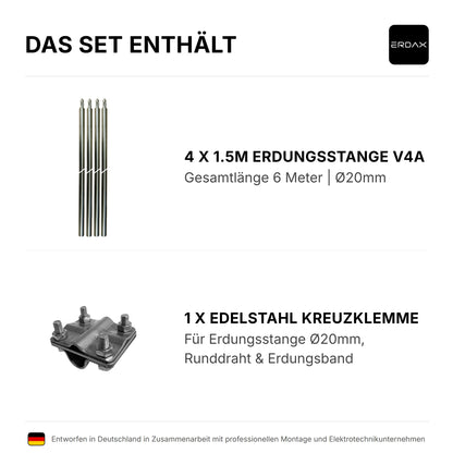 Tiefenerder V4A SET 4x1.5m Inkl. Klemme - 6 Meter