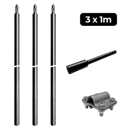 Tiefenerder V4A SET 3x1m Inkl. SDS-Max und Klemme - 3 Meter