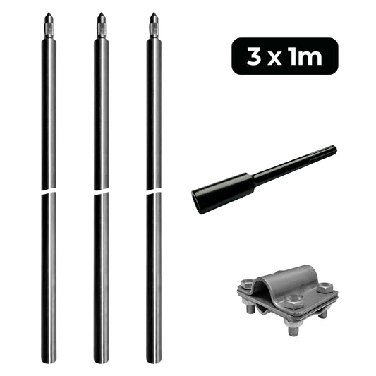 Tiefenerder V4A SET 3x1m Inkl. SDS-Max und Klemme - 3 Meter