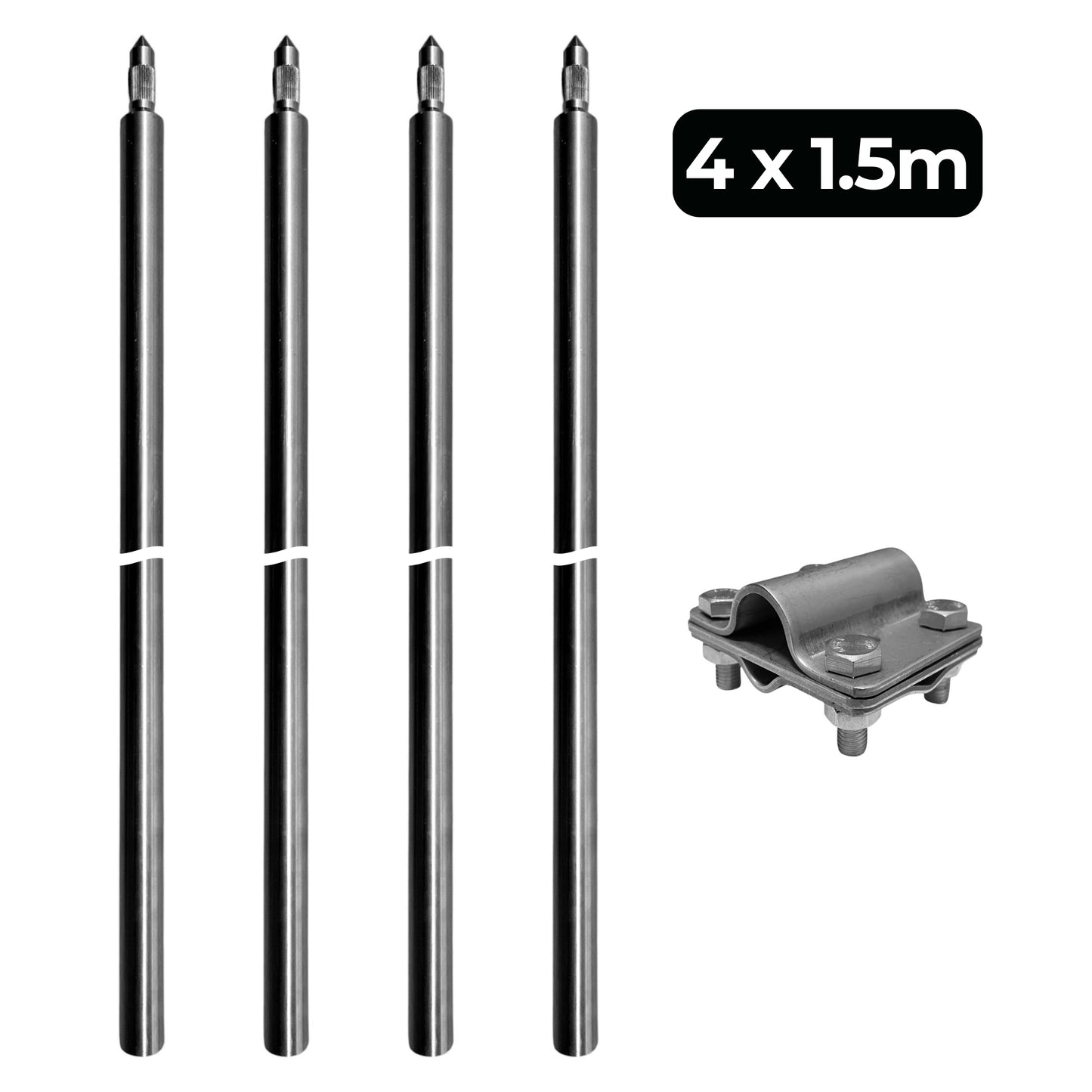 Tiefenerder V4A SET 4x1.5m Inkl. Klemme - 6 Meter