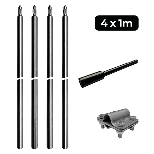 Tiefenerder V4A SET 4x1m Inkl. SDS-Max und Klemme - 4 Meter