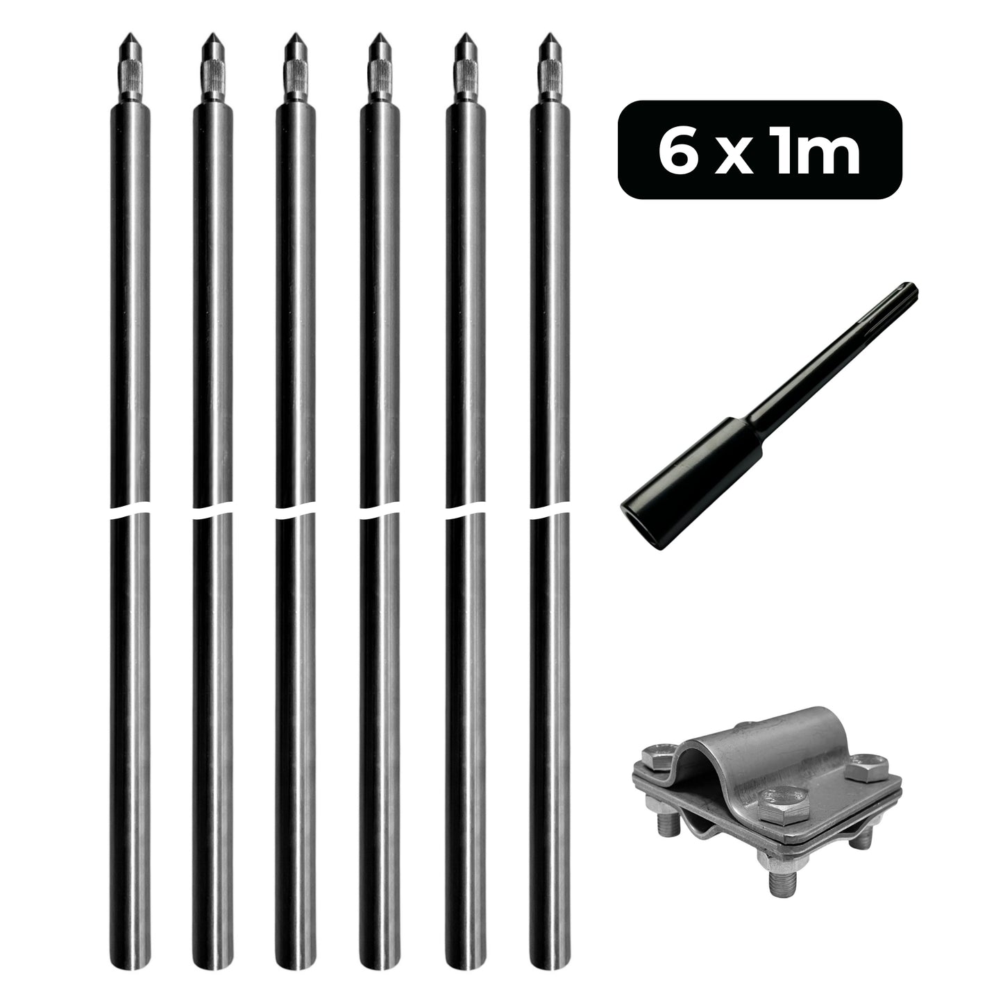 Tiefenerder V4A SET 6x1m Inkl. SDS-Max und Klemme - 6 Meter